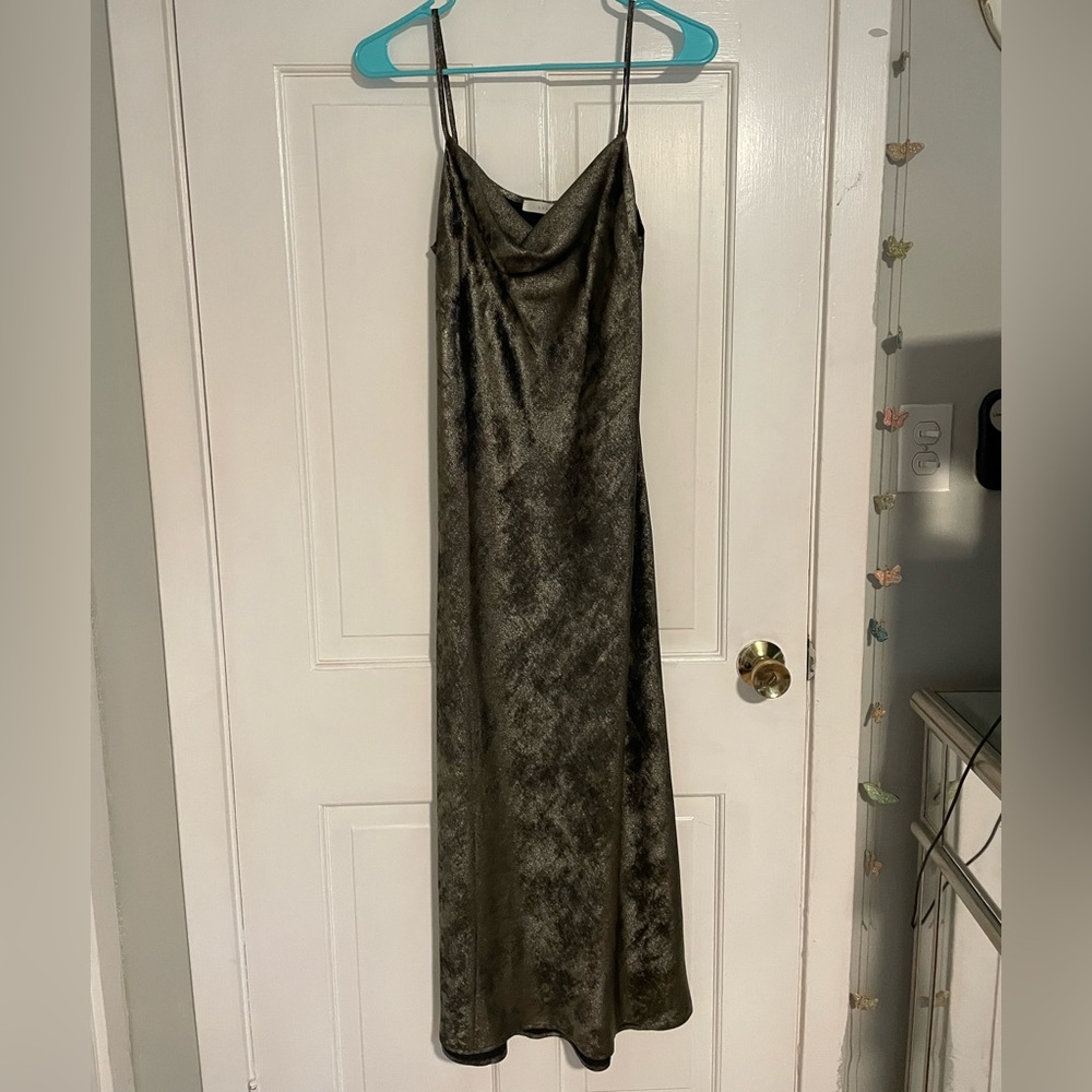 Metallic maxi dress with cowel neck